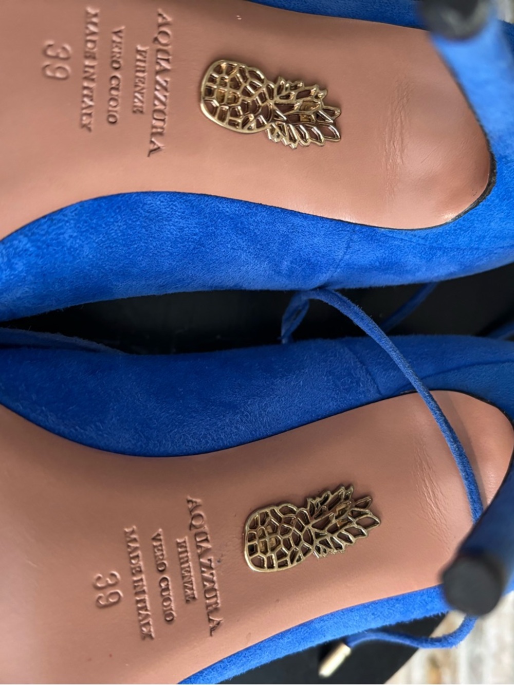 Aquazzura Matilde 105 Blue Suede Lace Up Pumps Size 39 Italy Designer - Picture 6 of 8